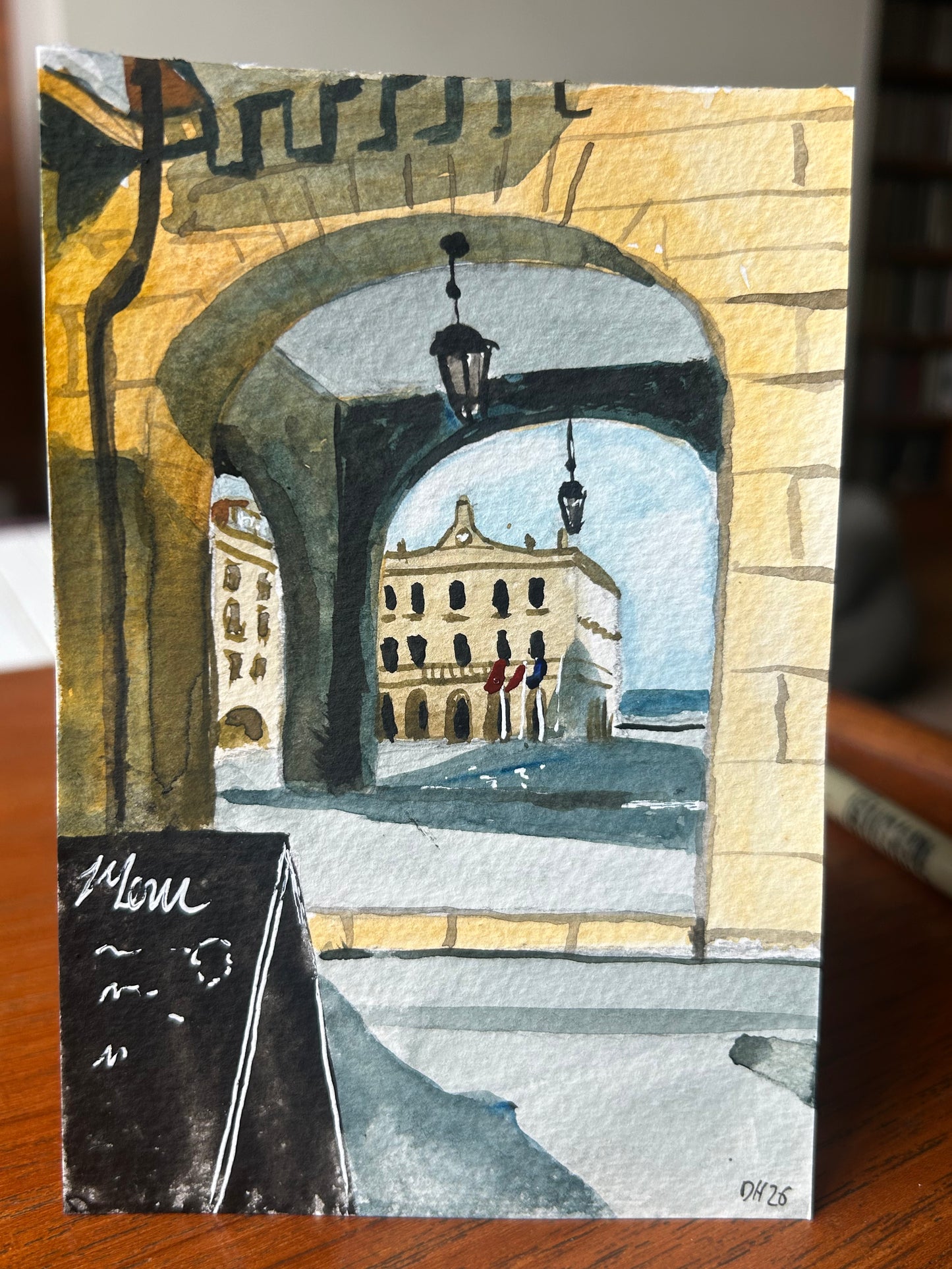 Gijón, Plaza Mayor, Asturias, Spain. Postcard Painting. watercolour.