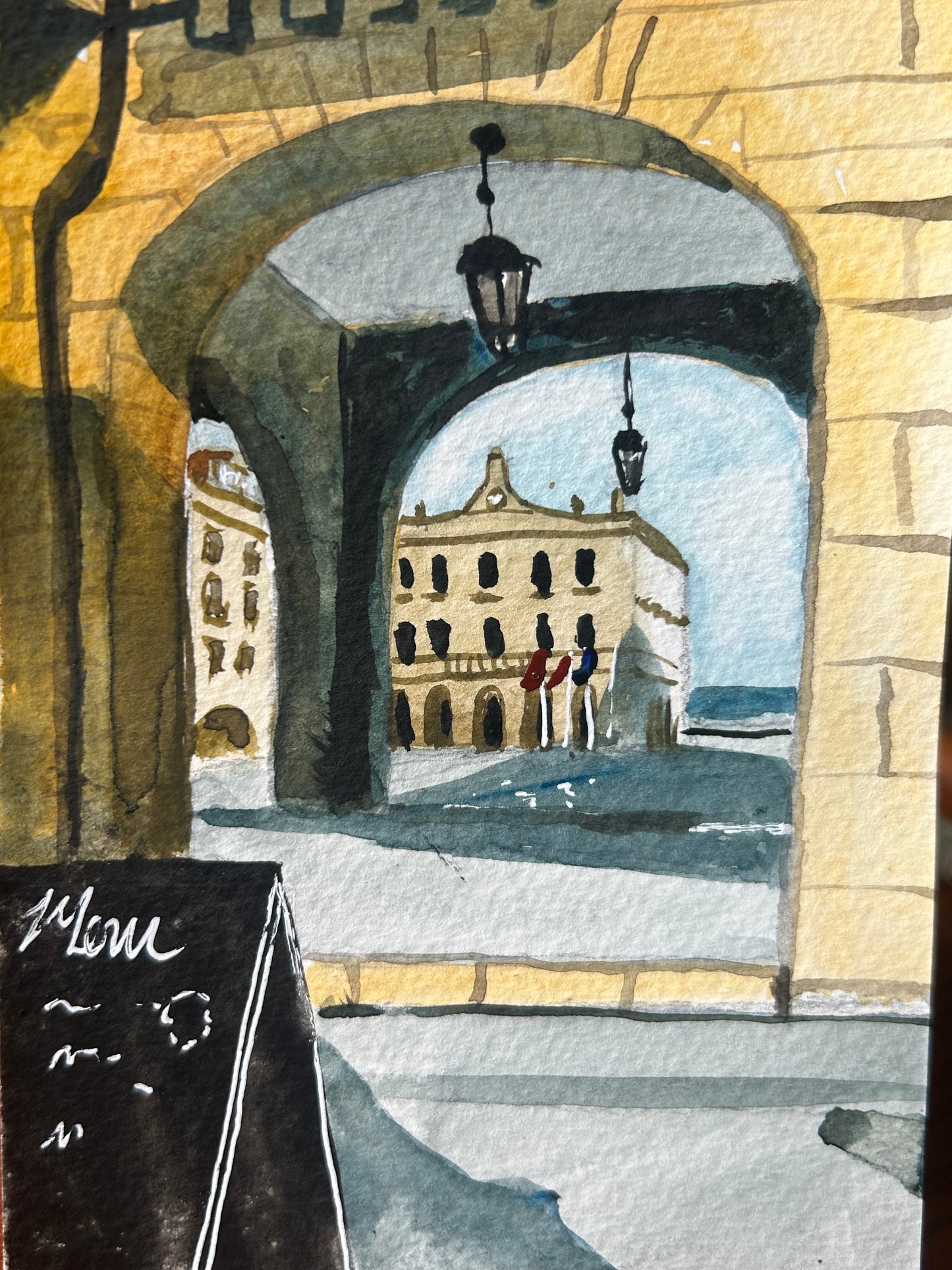 Gijón, Plaza Mayor, Asturias, Spain. Postcard Painting. watercolour.
