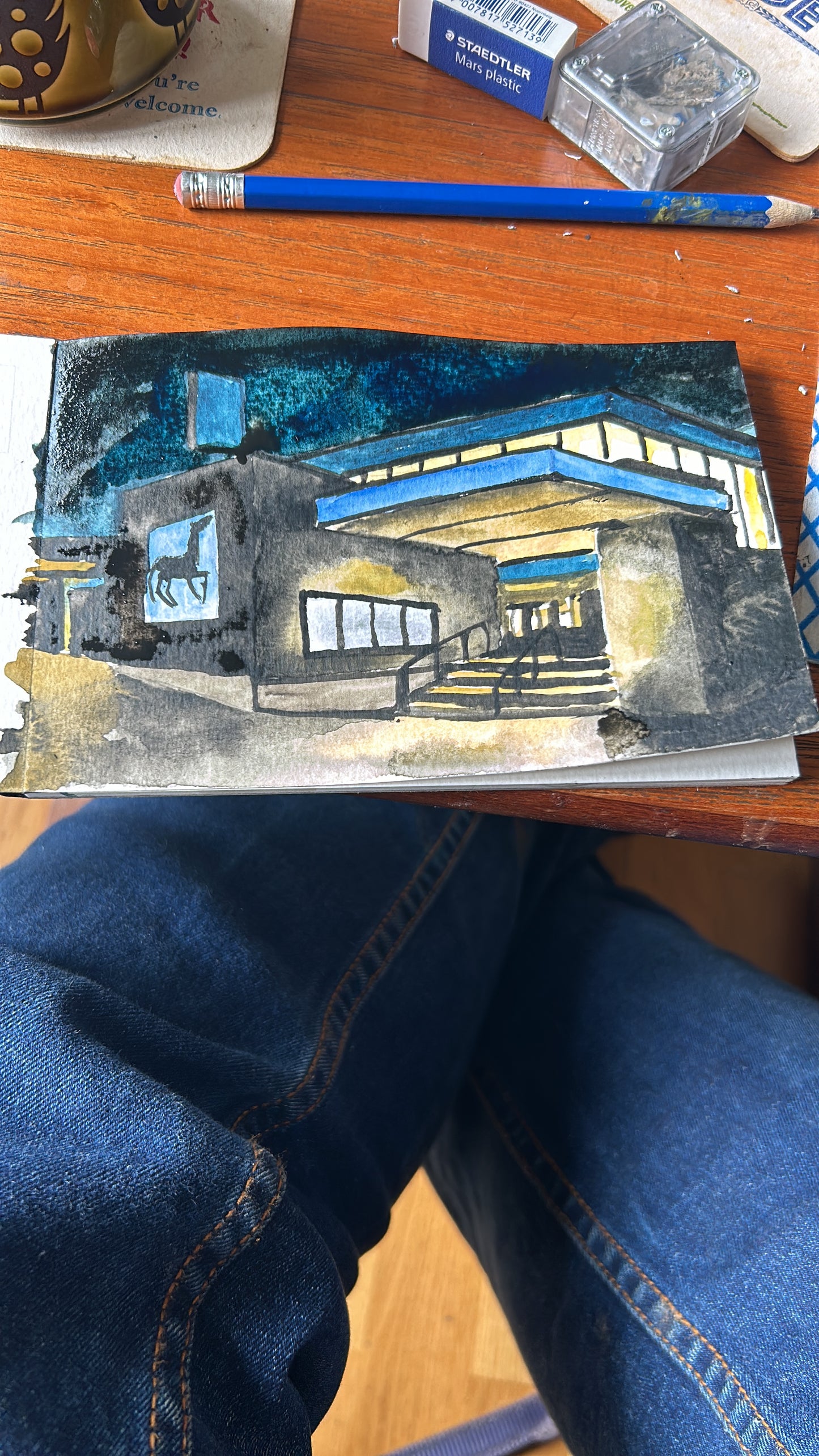 Blackhorse Road Underground Station at night. London. Postcard painting. Watercolour.