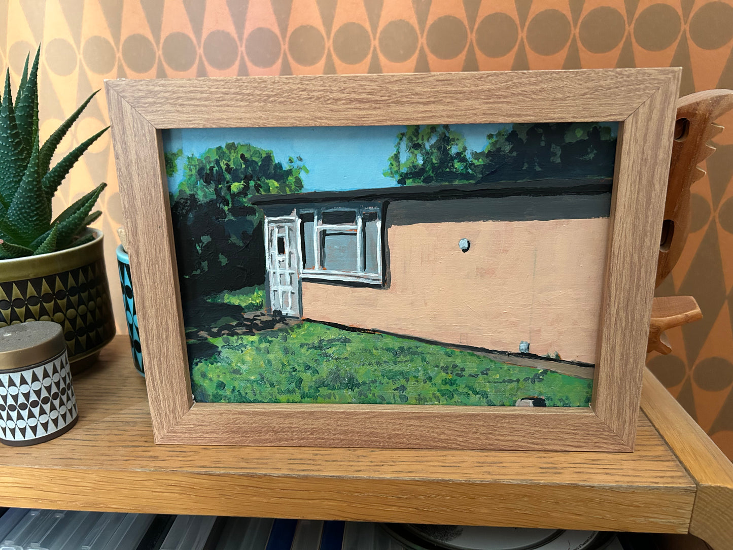 ‘We Used To Be More’ A5 painting of prefab house on the Excalibur estate in Catford, London. Acrylic on board. Framed. 2026.