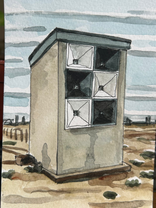 Foghorn, Dungeness, Kent. Postcard painting.