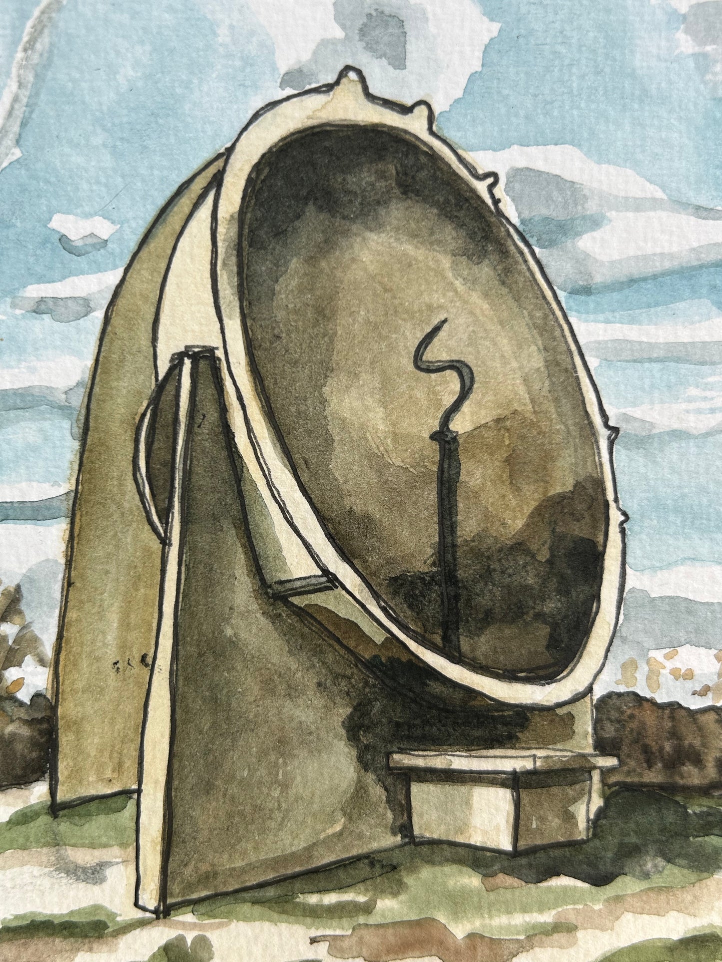 Sound Mirror, Dungeness, Kent. Postcard painting.