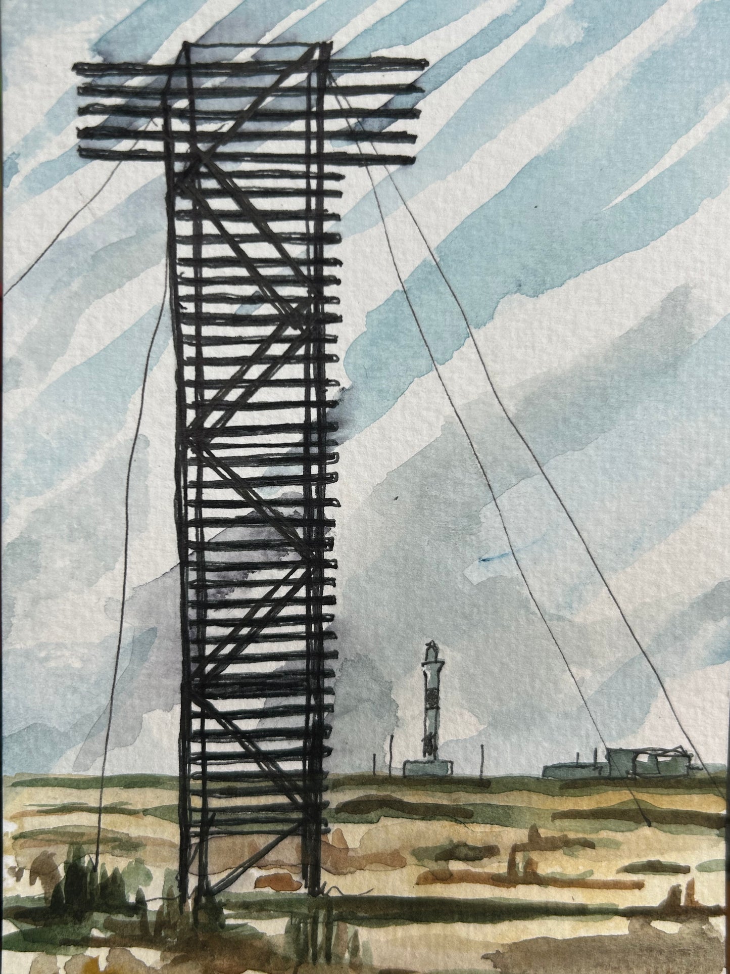 Dungeness, Kent. Postcard painting.