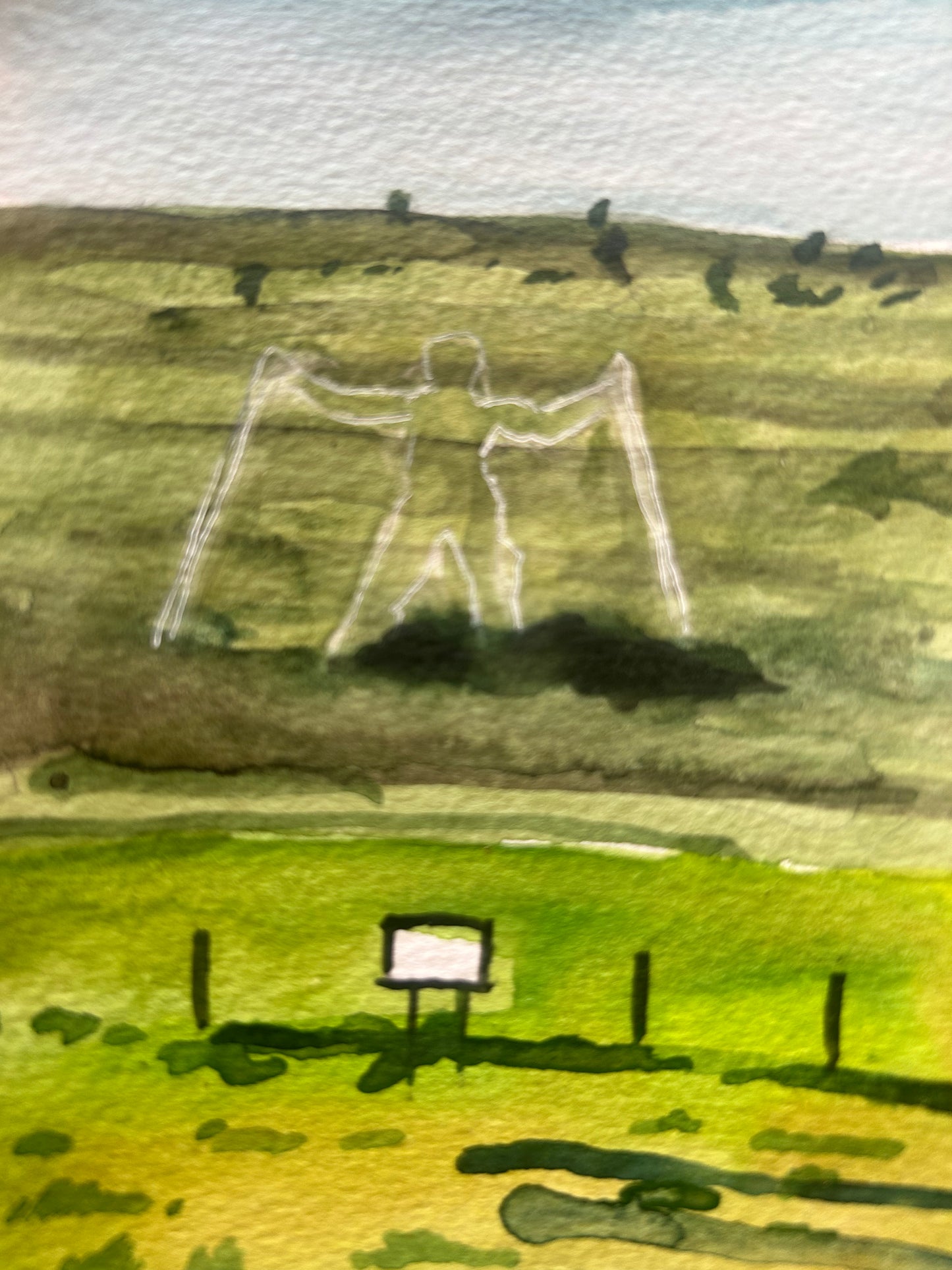 The Long Man. Polegate. Postcard Painting. watercolour.