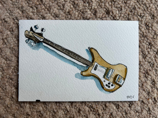 Paul McCartney’s Rickenbacker Bass. Postcard Painting. watercolour.