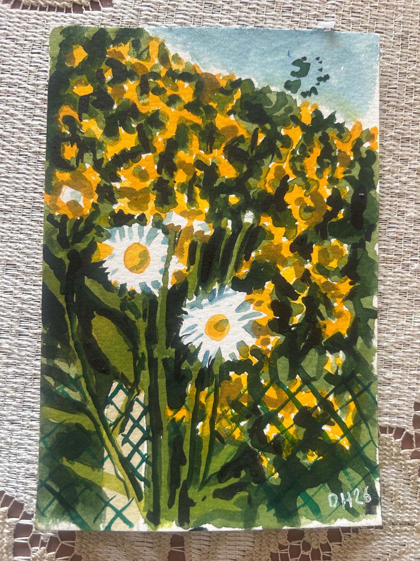 Flowers in Mum’s garden 1/3. Postcard Painting. watercolour.