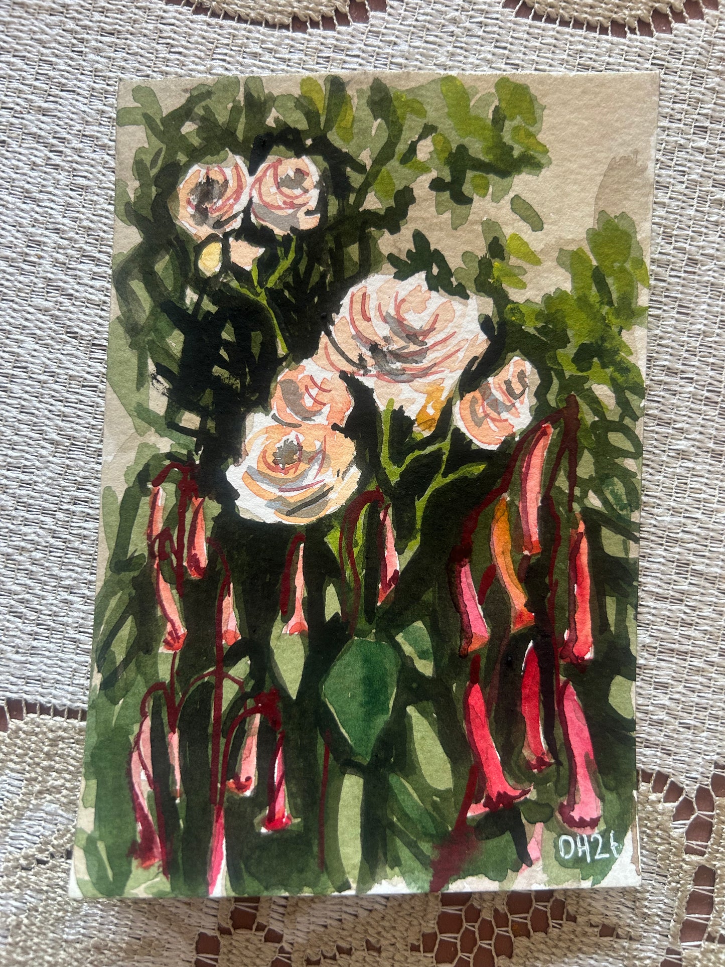Flowers in Mum’s garden 2/3. Postcard Painting. watercolour.
