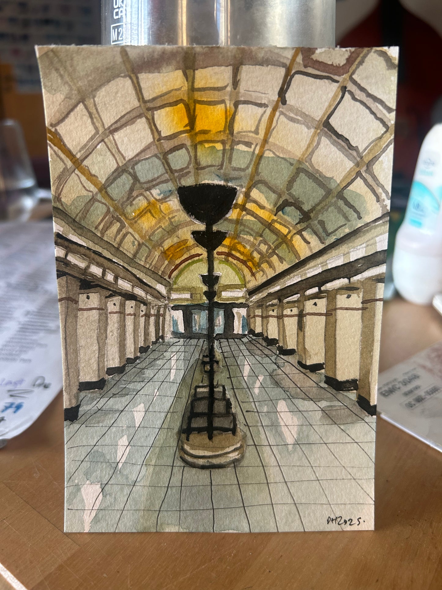 Gants Hill Underground Station, London. Postcard painting. Watercolour.