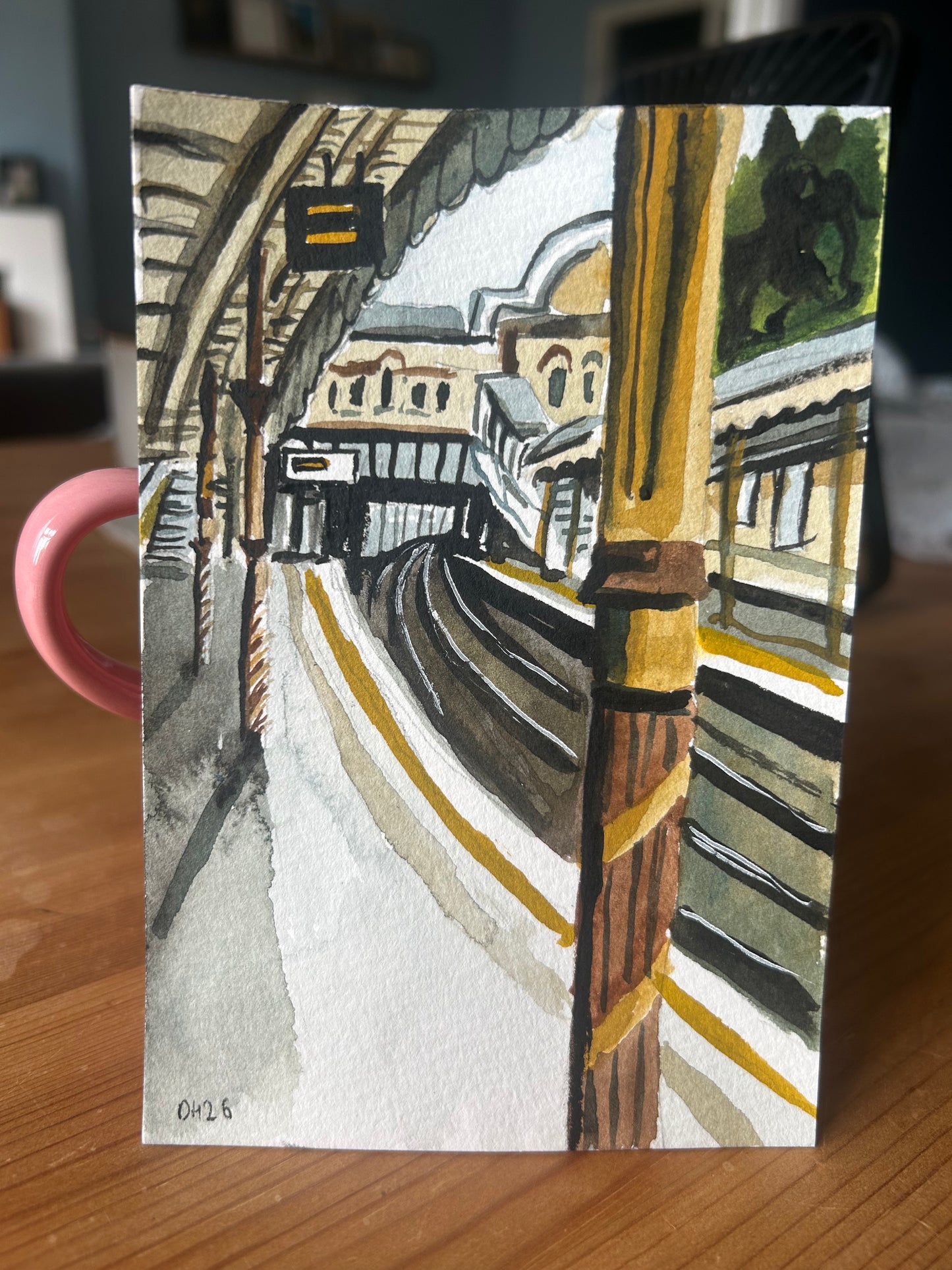 Westbourne Park Underground Station, London. Postcard painting. Watercolour.