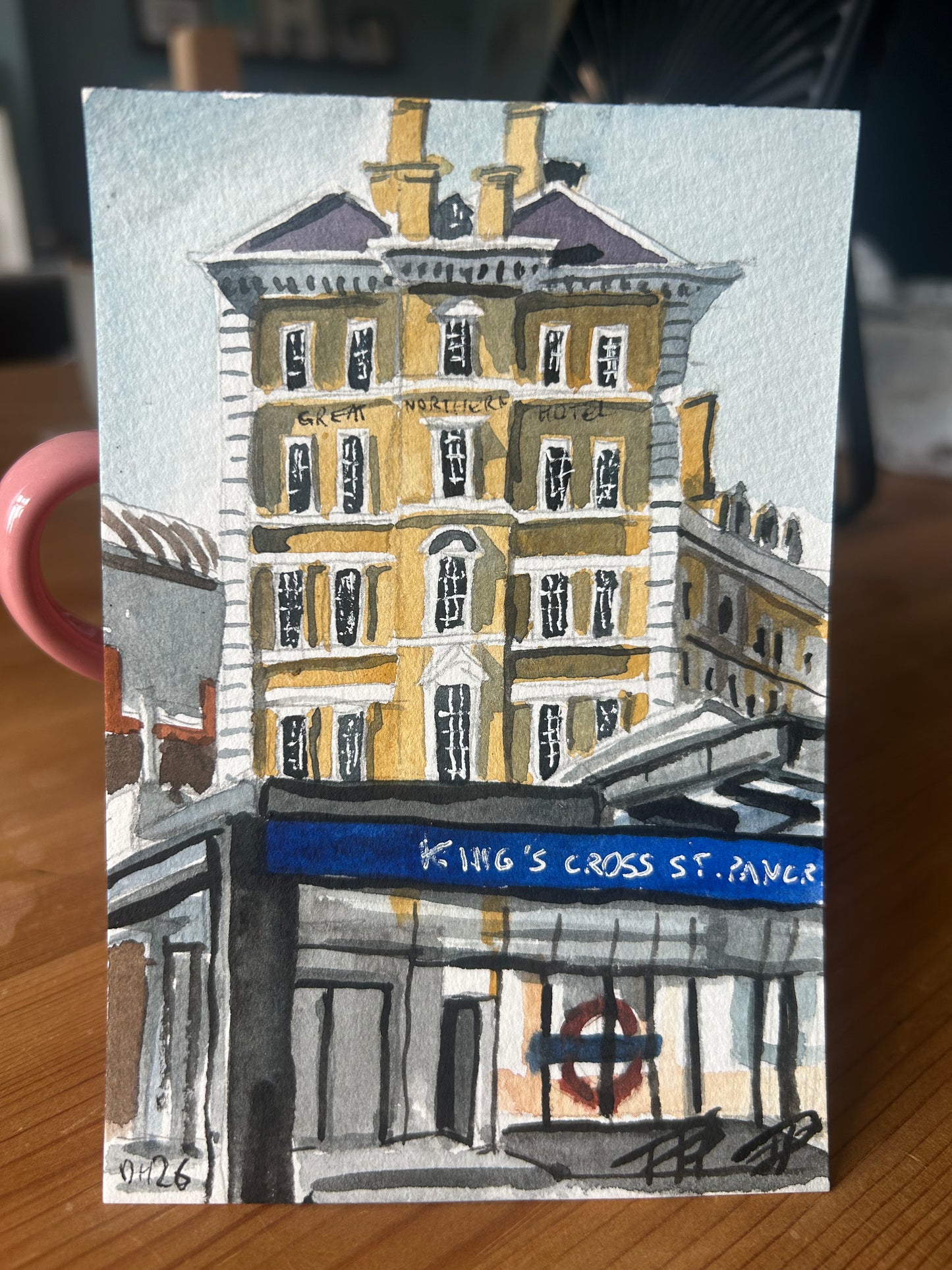 King’s Cross St St Pancras Underground Station, London. Postcard painting. Watercolour.
