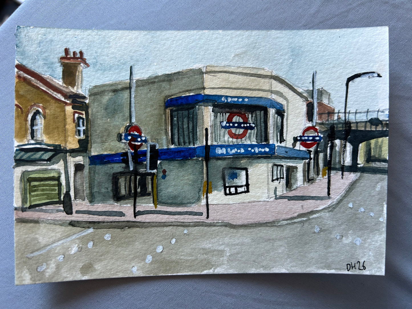 Balham Underground Station, London. Postcard painting. Watercolour.