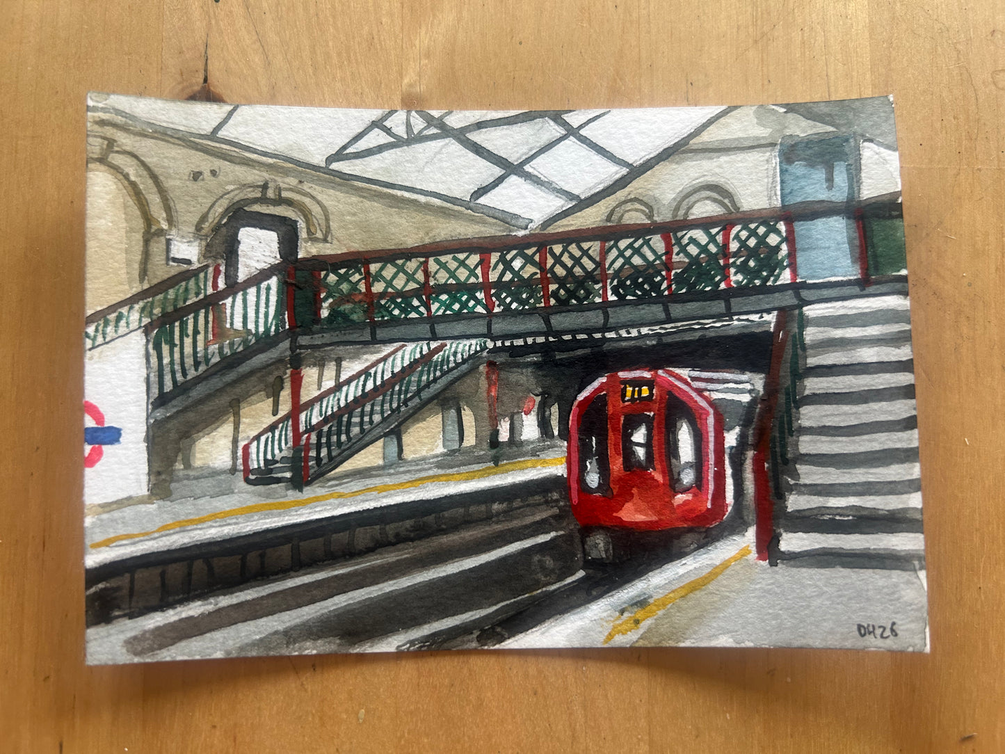 West Brompton Underground Station, London. Postcard painting. Watercolour.