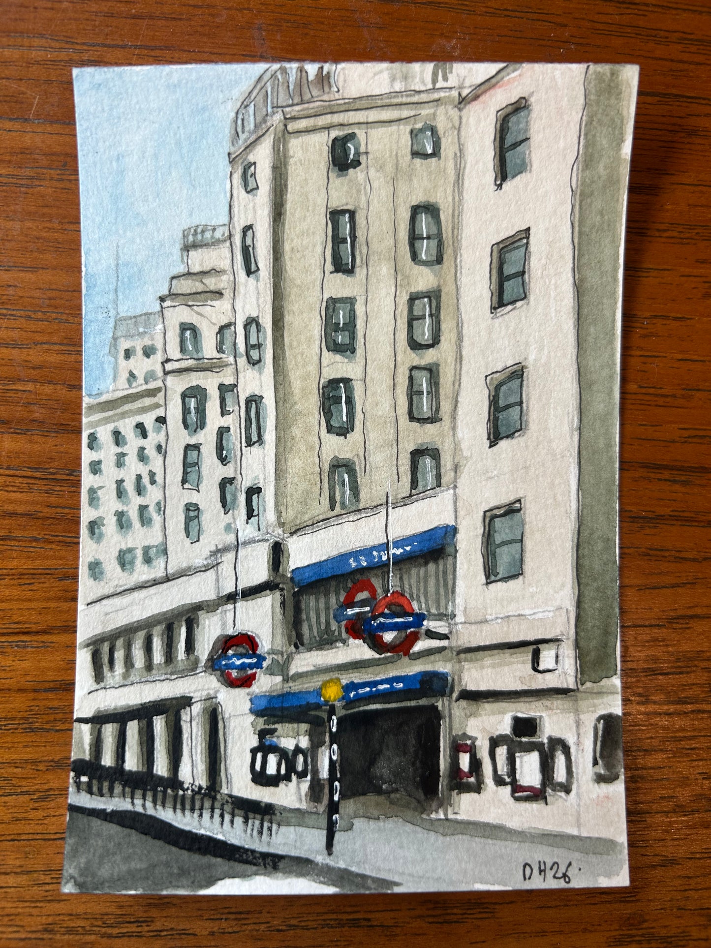 St James Park Underground Station, London. Postcard painting. Watercolour.