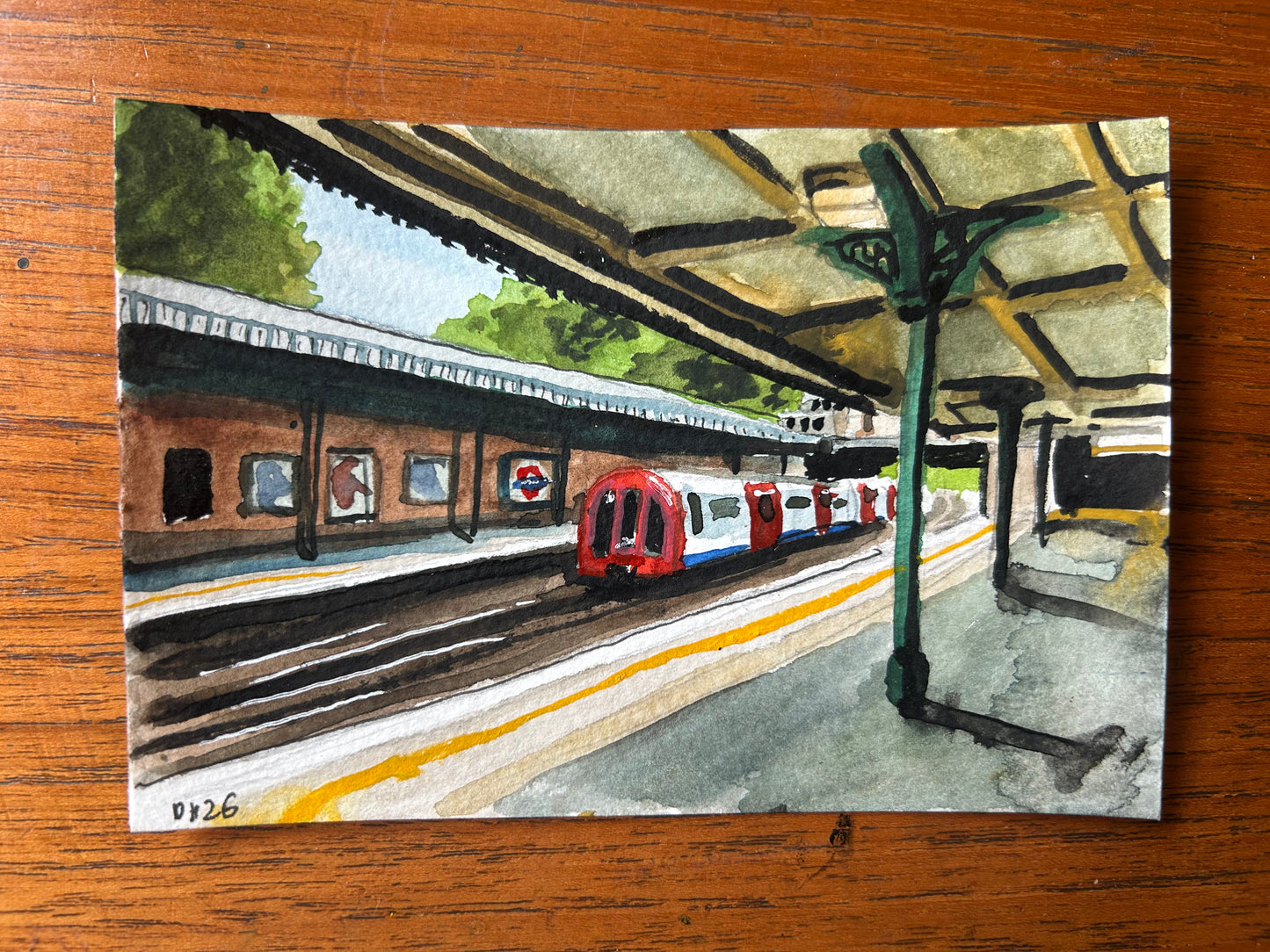 Grange Hill Underground Station, London. Postcard painting. Watercolour.