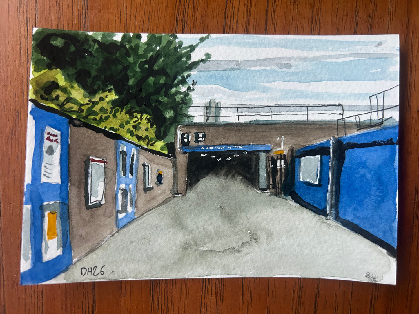 Seven Sisters Underground Station, London. Postcard painting. Watercolour.