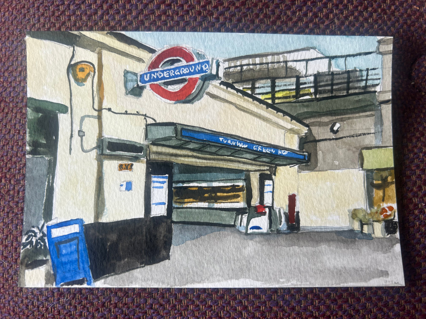 Turnham Green Underground  Station London 95. Postcard painting. Watercolour.