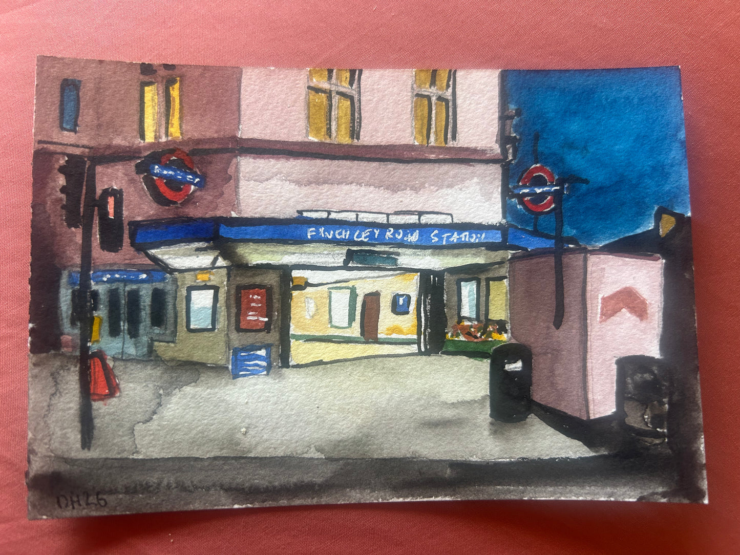 Finchley Road Underground Station. London. Postcard painting. Watercolour