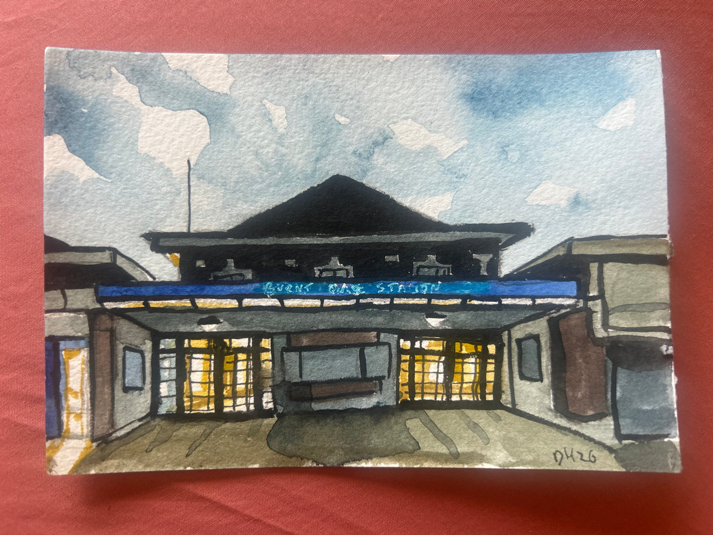 Burnt Oak Underground Station. London. Postcard painting. Watercolour