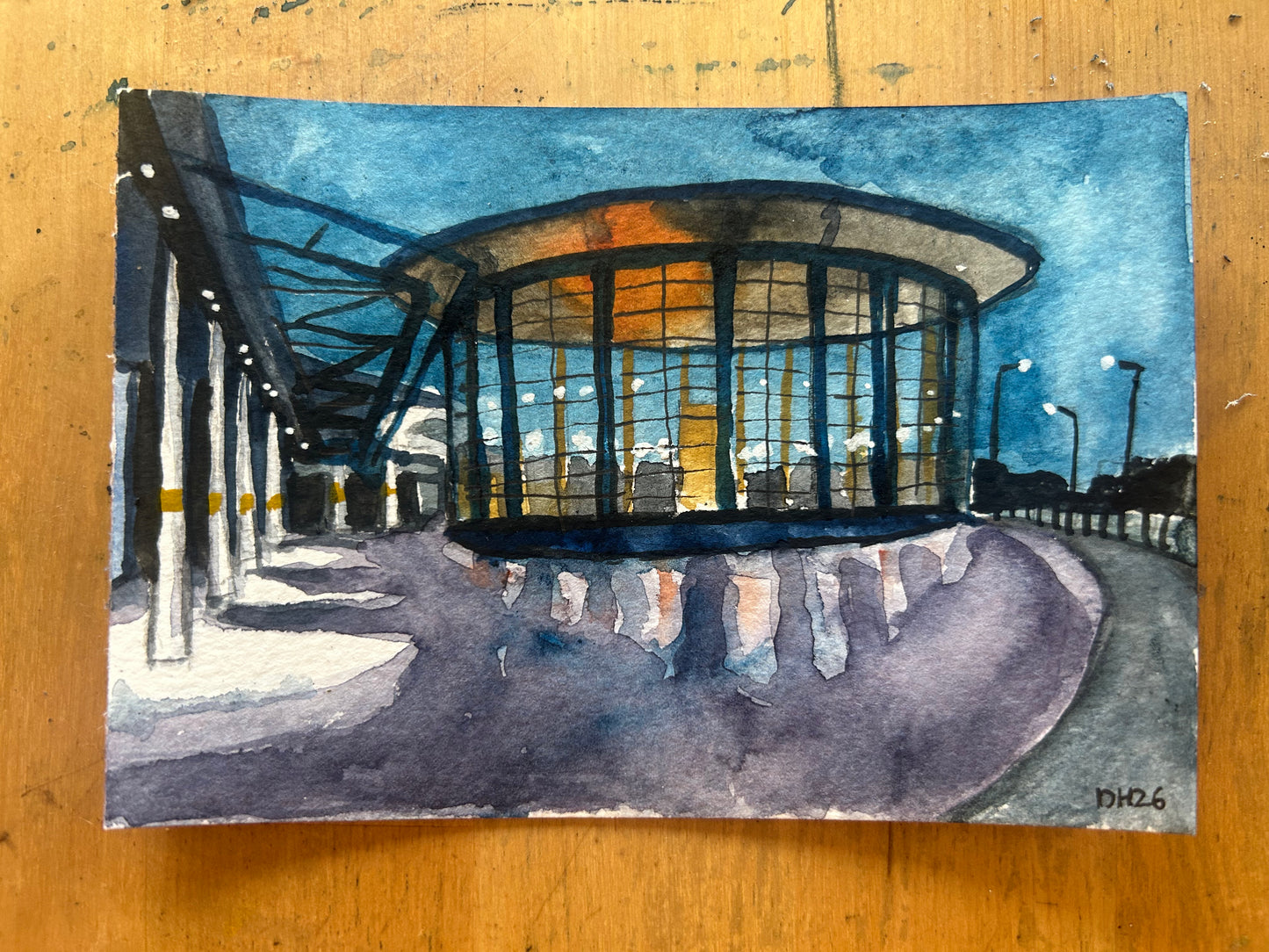 Canada Water Underground Station. London. Postcard painting. Watercolour