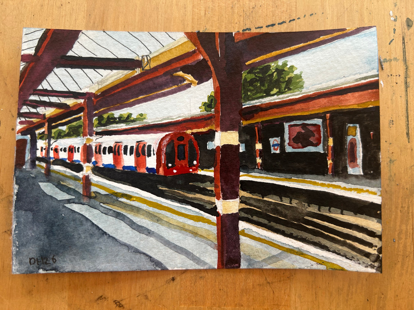 Becontree Underground Station. London. Postcard painting. Watercolour