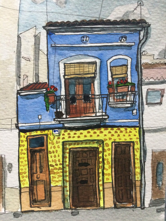 House in El Cabanyal, Valencia. #3. Postcard painting.