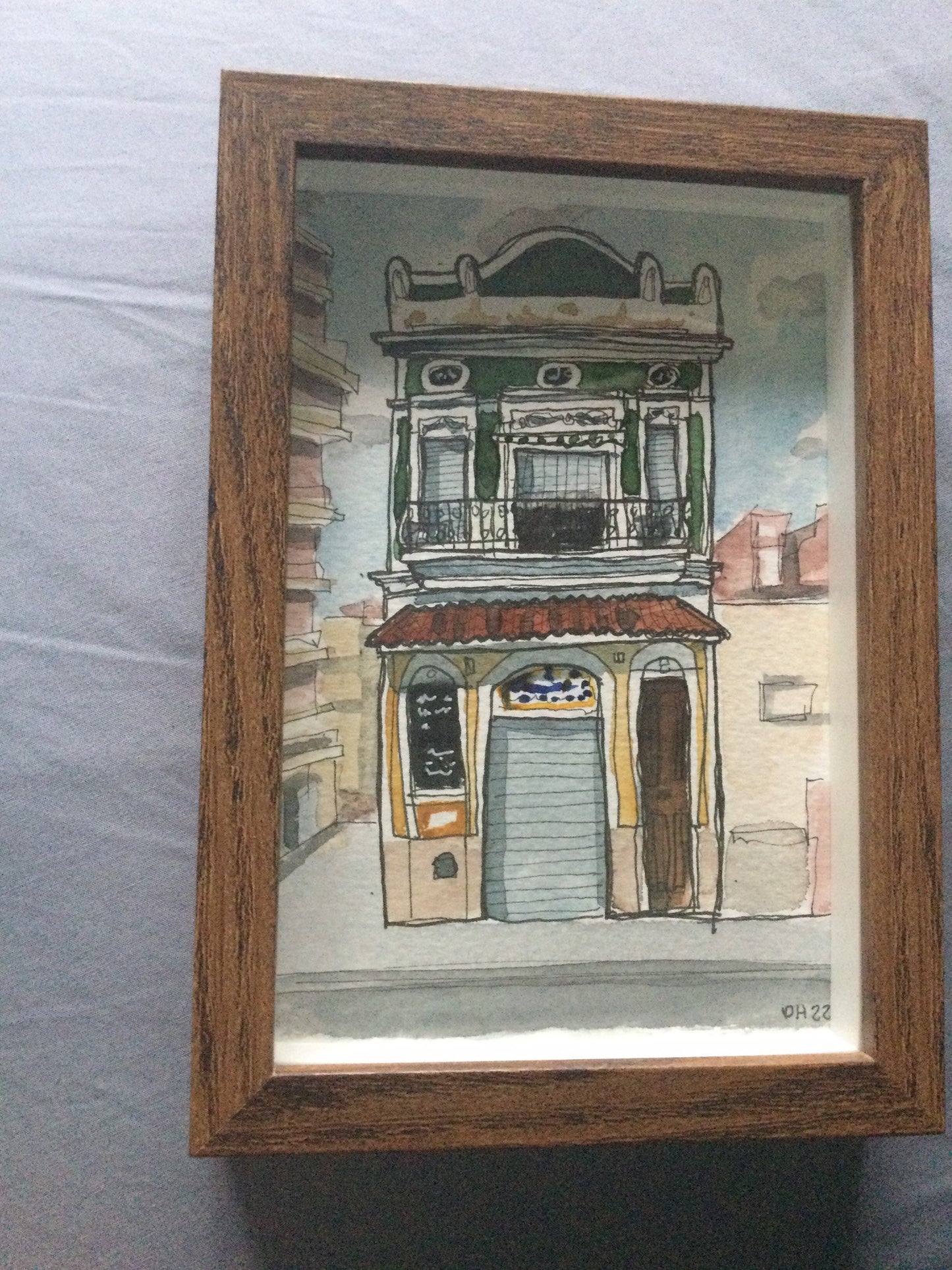 House in El Cabanyal, Valencia. #1. Postcard painting.