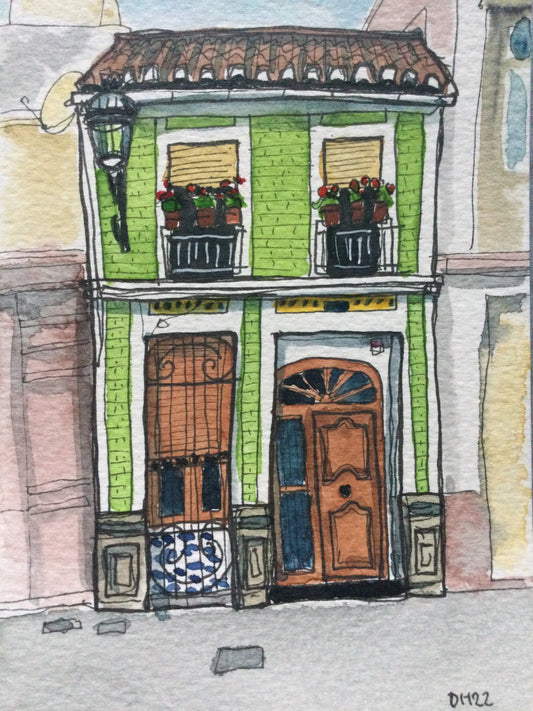 House in El Cabanyal, Valencia. #2. Postcard painting.
