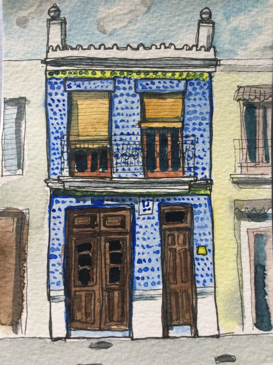 House in El Cabanyal, Valencia. #4. Postcard painting.