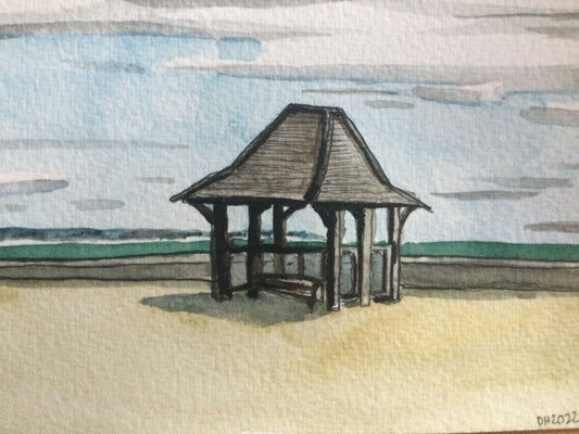 Postcard painting of shelter at Littlestone, Kent. 2/2