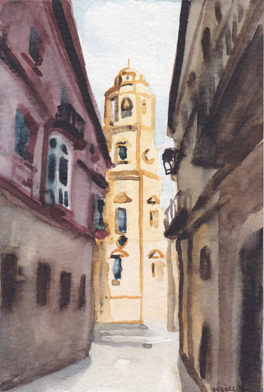 Postcard painting (A6) of Catedral De Cadiz, Spain. watercolour.