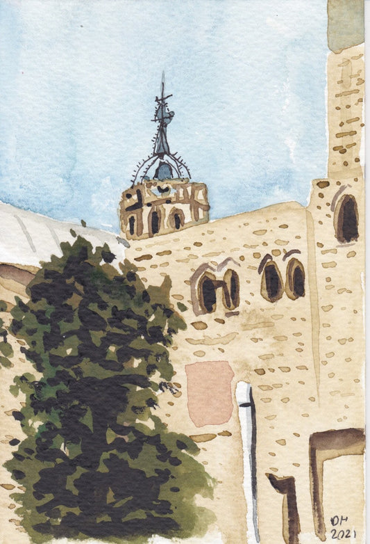 Postcard painting (A6) of the Cathedral, Barcelona. watercolour.