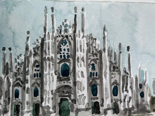 Milan Cathedral in Milan, Italy (postcard painting)