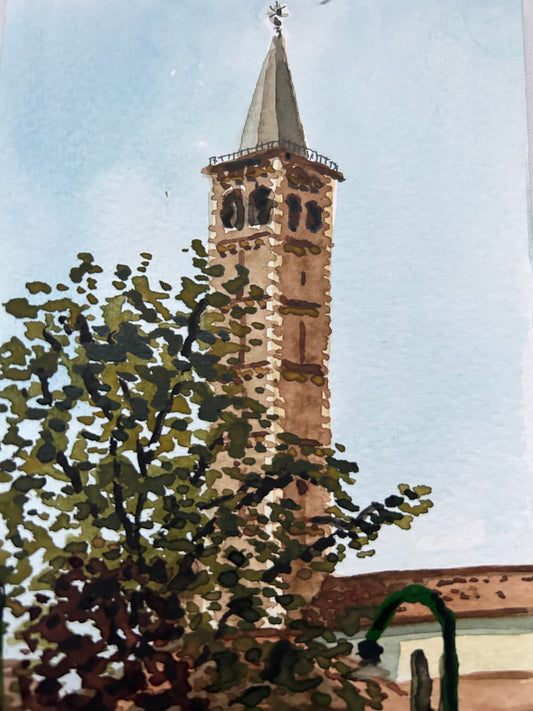 The Basilica of Sant'Eustorgio in Milan, Italy (postcard painting)