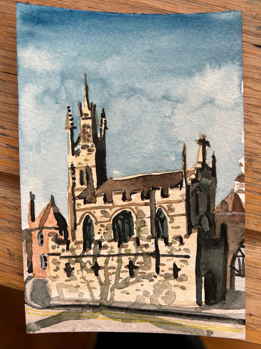 Postcard painting (A6) of Gateway Church, Warwick.
