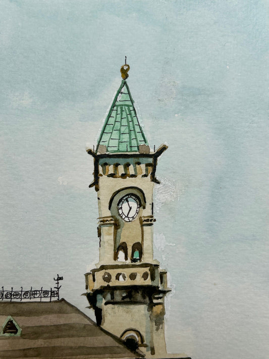 Painting of town hall, clock tower at Dún Laoghaire, Ireland