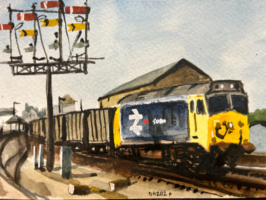 Postcard painting of class 50 diesel train
