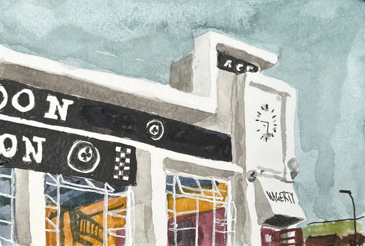 Ace Cafe London. Postcard painting. Watercolour.