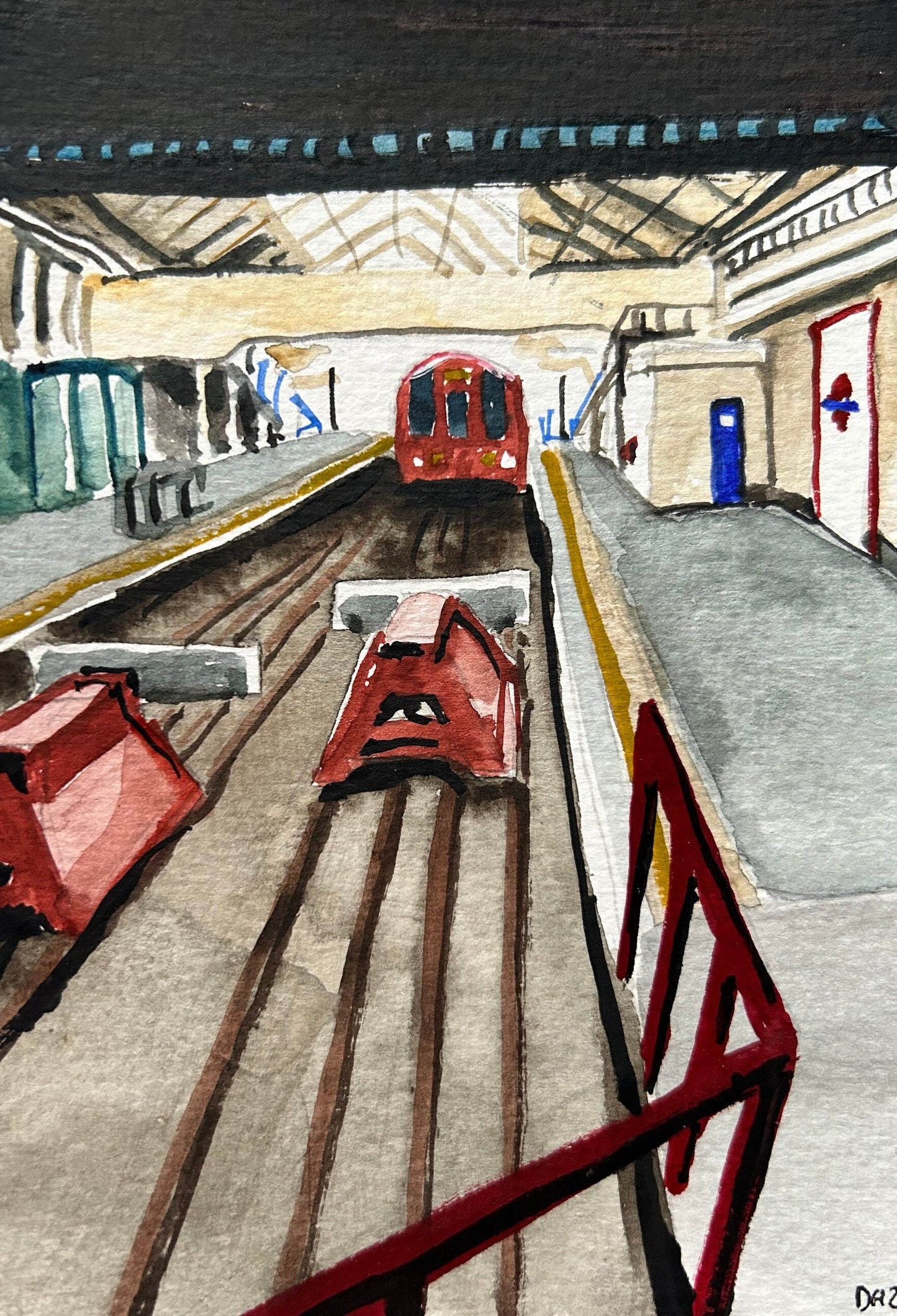 Ealing Broadway Underground Station. London. Postcard painting. Watercolour.