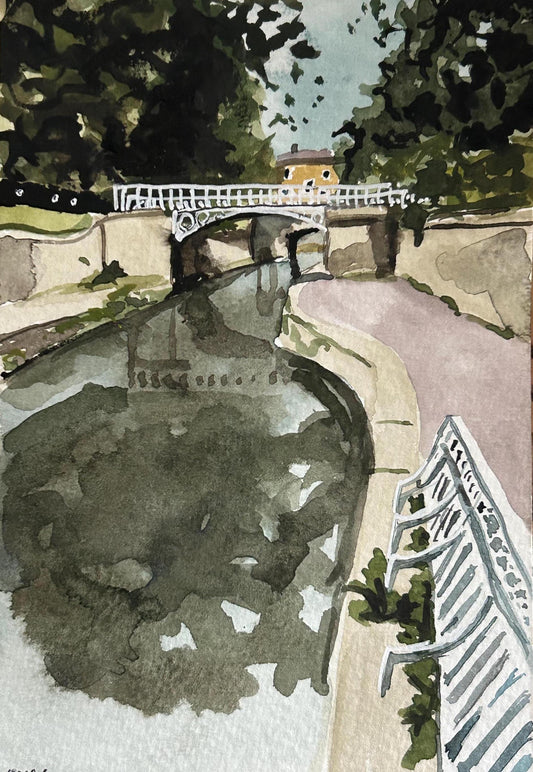 Kennet and Avon Canal through Sydney Gardens in Bath 2, postcard painting