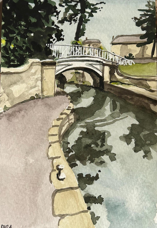 Kennet and Avon Canal through Sydney Gardens in Bath, postcard painting